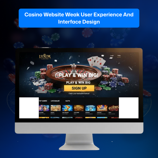 The example of a casino website user experience and interface design problem where the CTA is hiding the hero section and games do not show properly.
