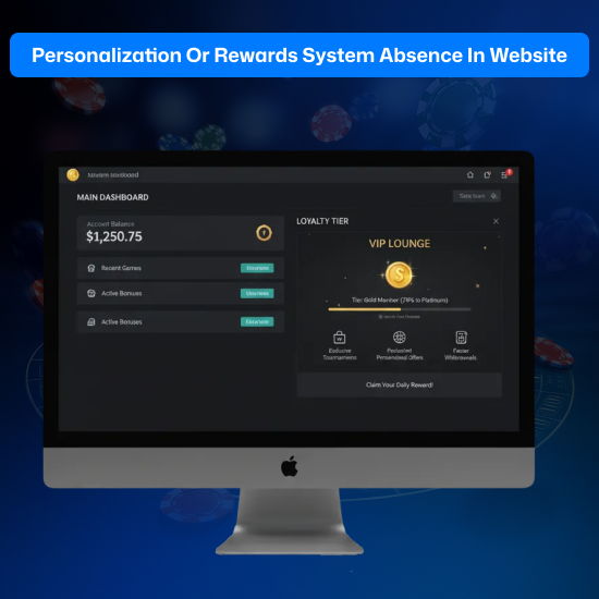 Non-personalized casino website example without an intriguing rewards system.