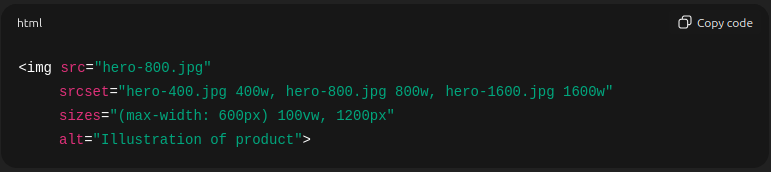 Image responsive markup code example.