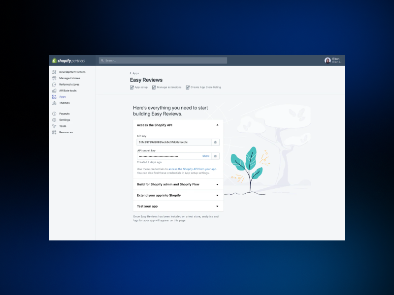 Shopify user dashboard preview screen.