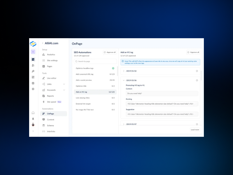 Shopify SEO app content optimization screen.