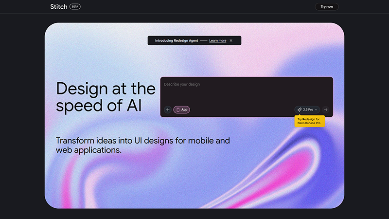 Stitch UI design tool for web application.