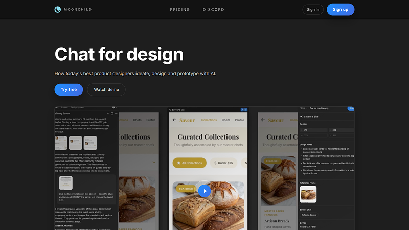 Moonchild AI tool useful for a professional UI designing.