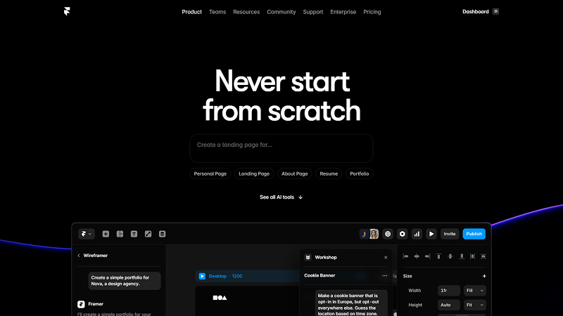 Framer AI tool a no-code web designing and development tool.