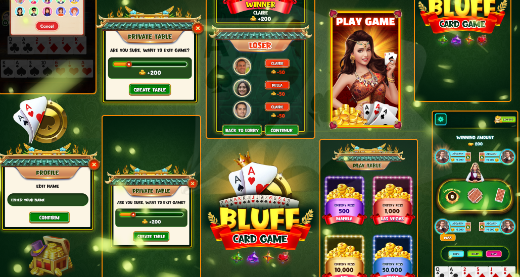 Bluff card game UI kit