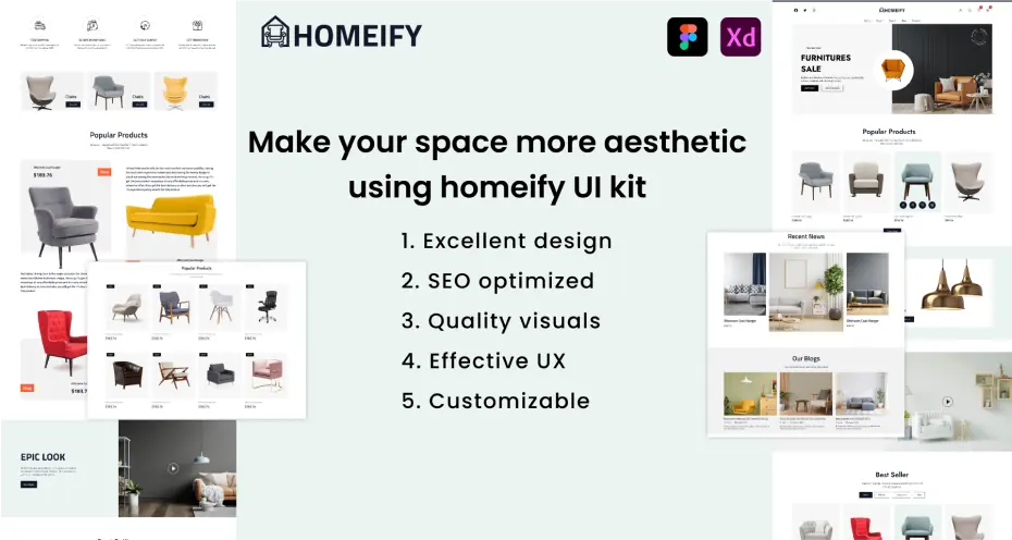 Homeify furniture shop UI homepage