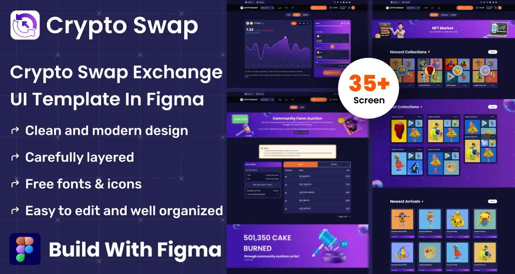 The crypto swap exchange UI kit features page