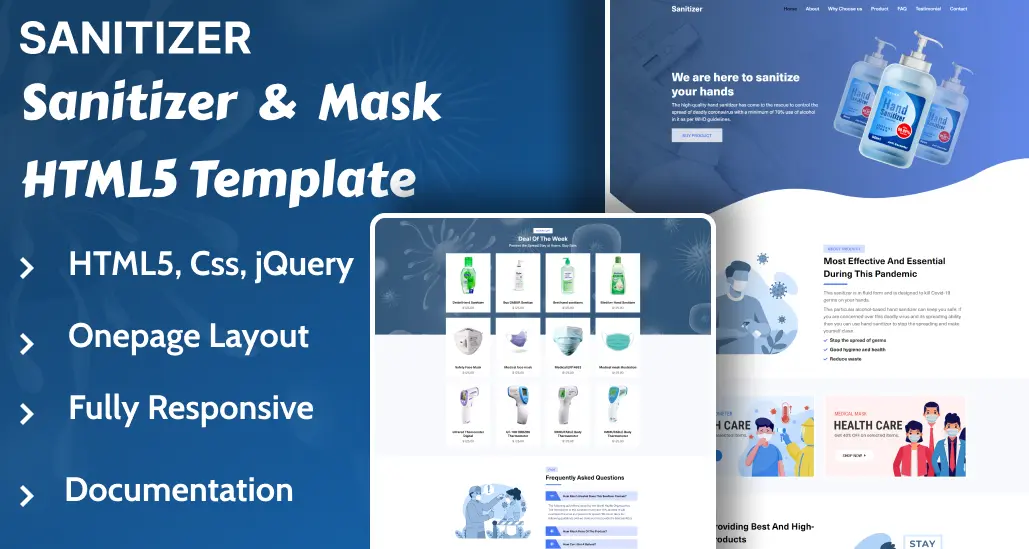 Sanitiser and mask template including features
