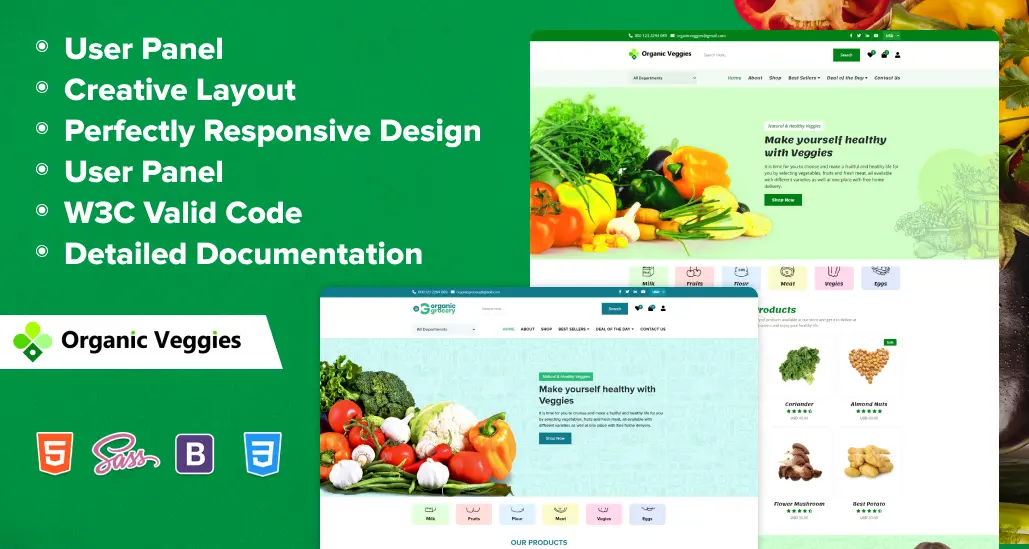 Organic groceries template including features
