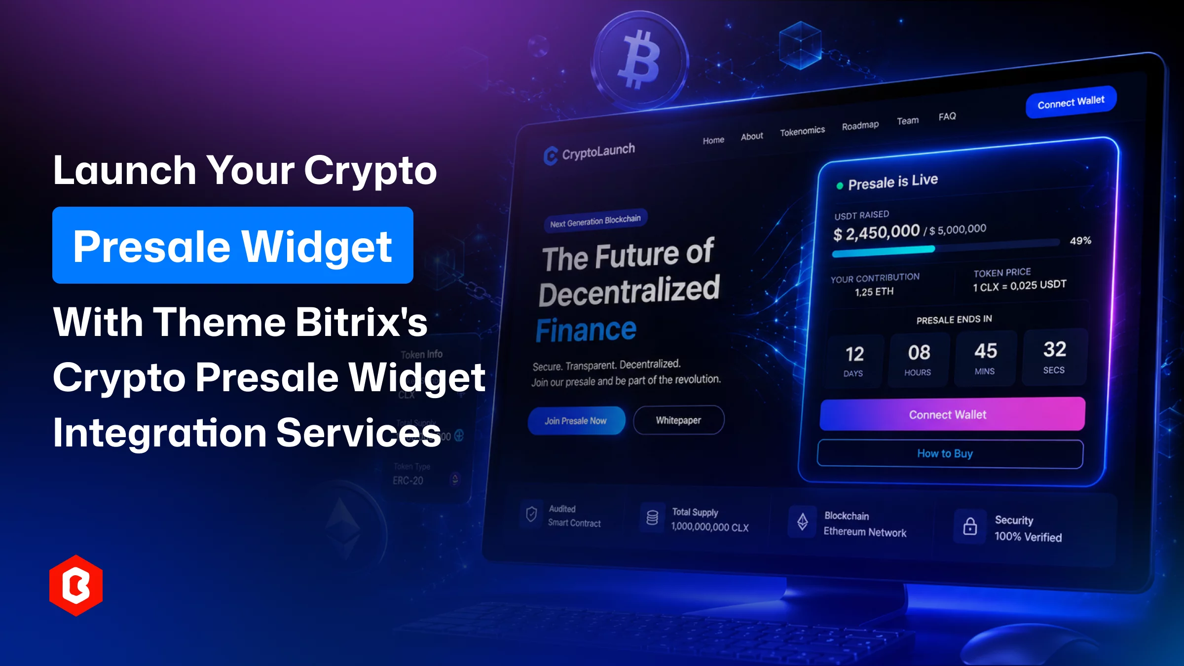 Launch your crypto presale widget with Theme Bitrix's Crypto Presale Widget Integration Services