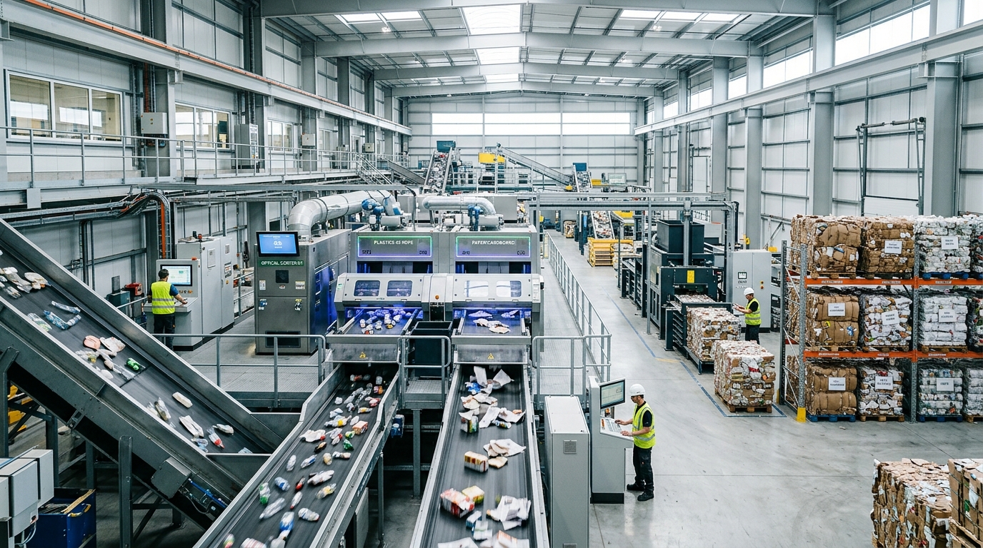 Automated recycling sorting facility interior