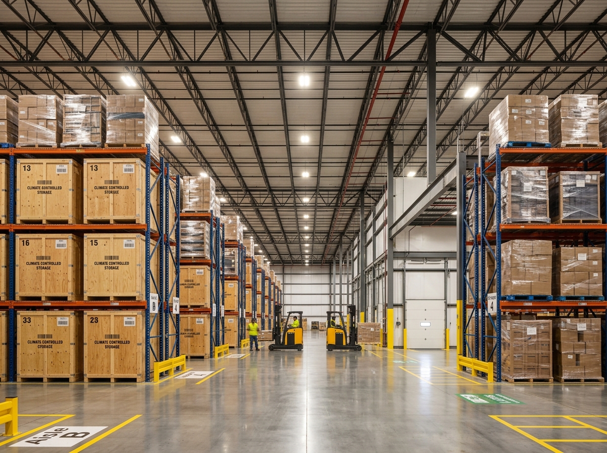 Climate-controlled wooden storage vaults in warehouse