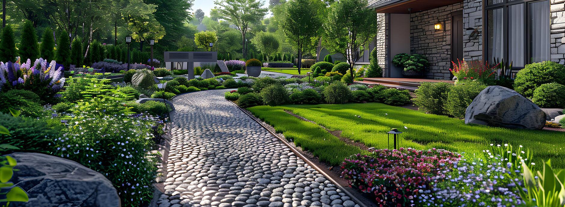 Professional landscaper grading and preparing garden beds