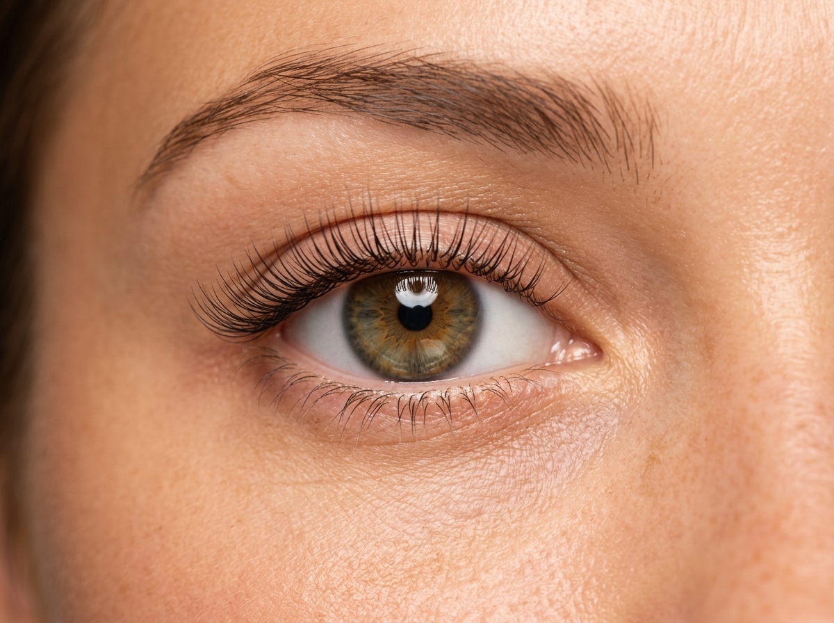 Close-up of natural classic 1:1 eyelash extensions