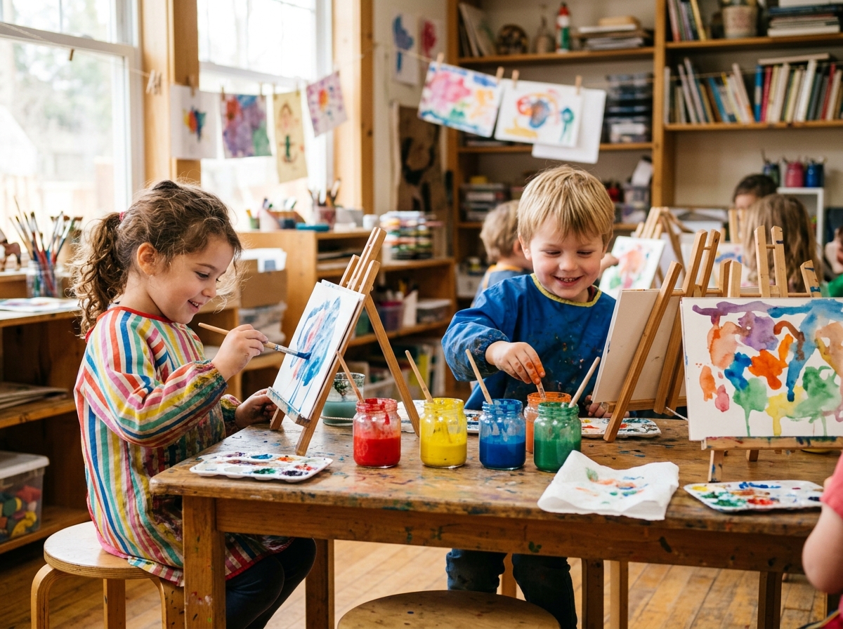 Preschool children painting