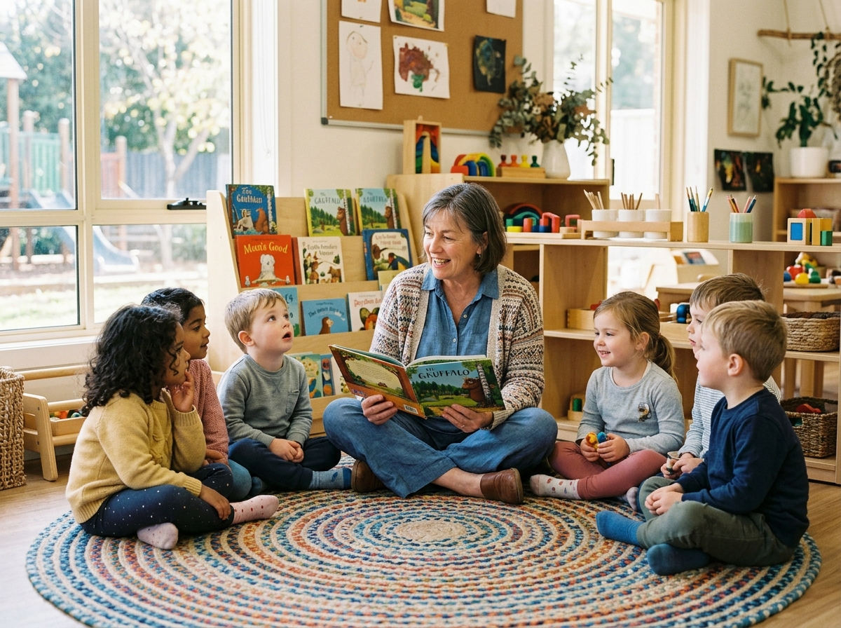 Teacher reading story to children