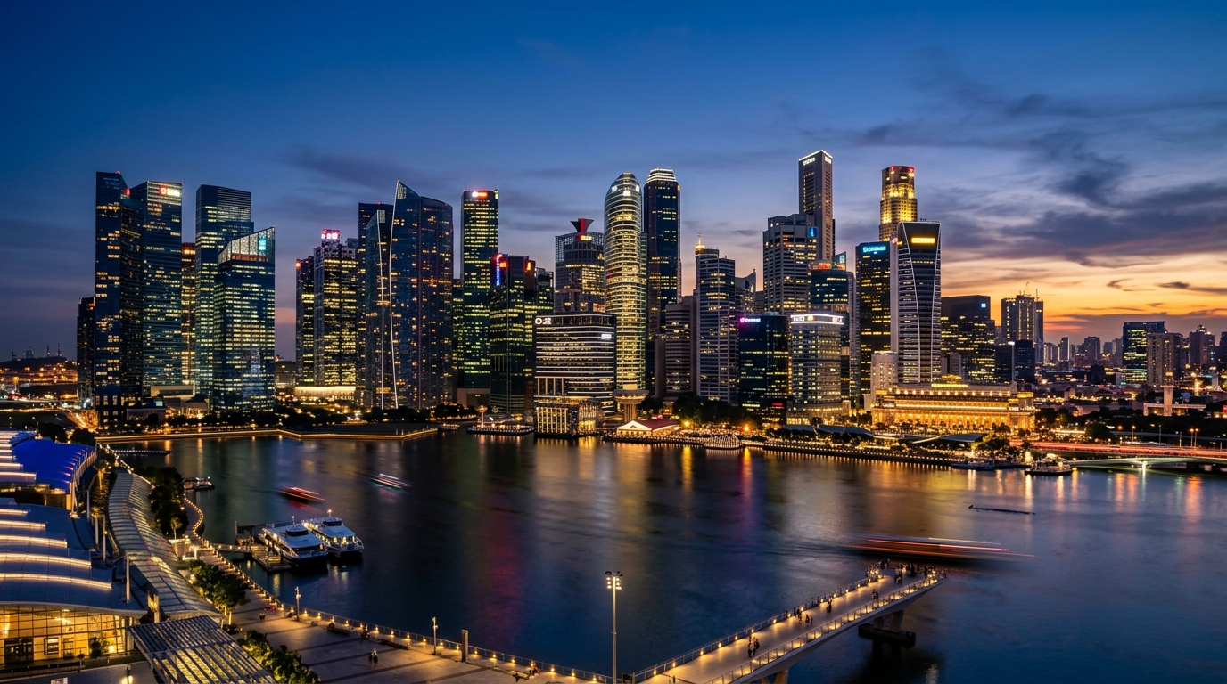Urban skyline at twilight