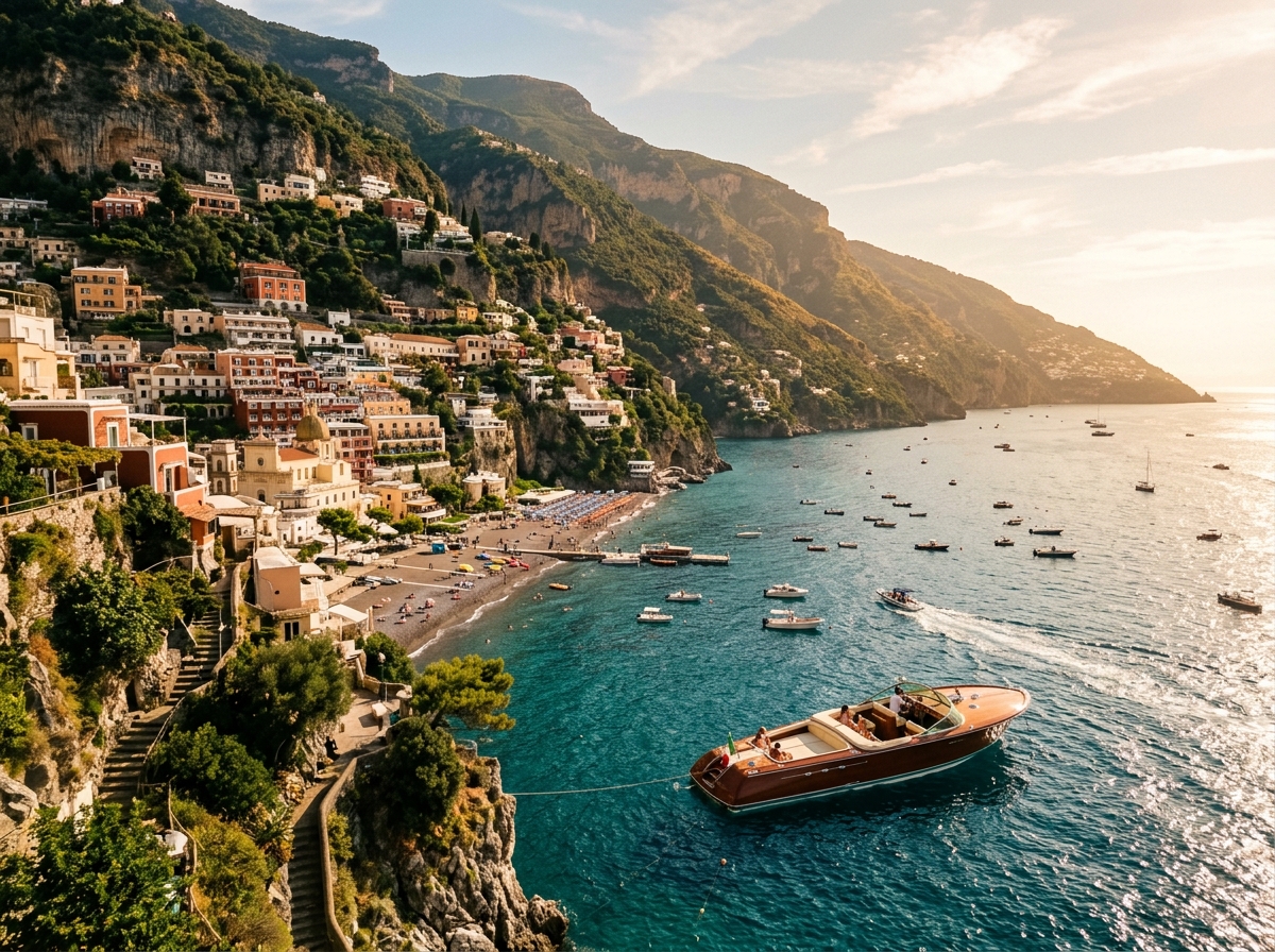 Positano cliffside villas on the Amalfi Coast, Italy