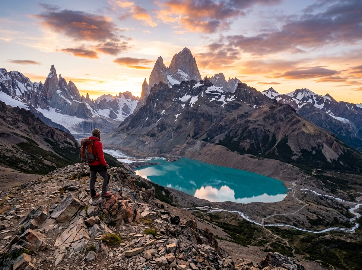 Mount Fitz Roy granite peaks in Patagonia