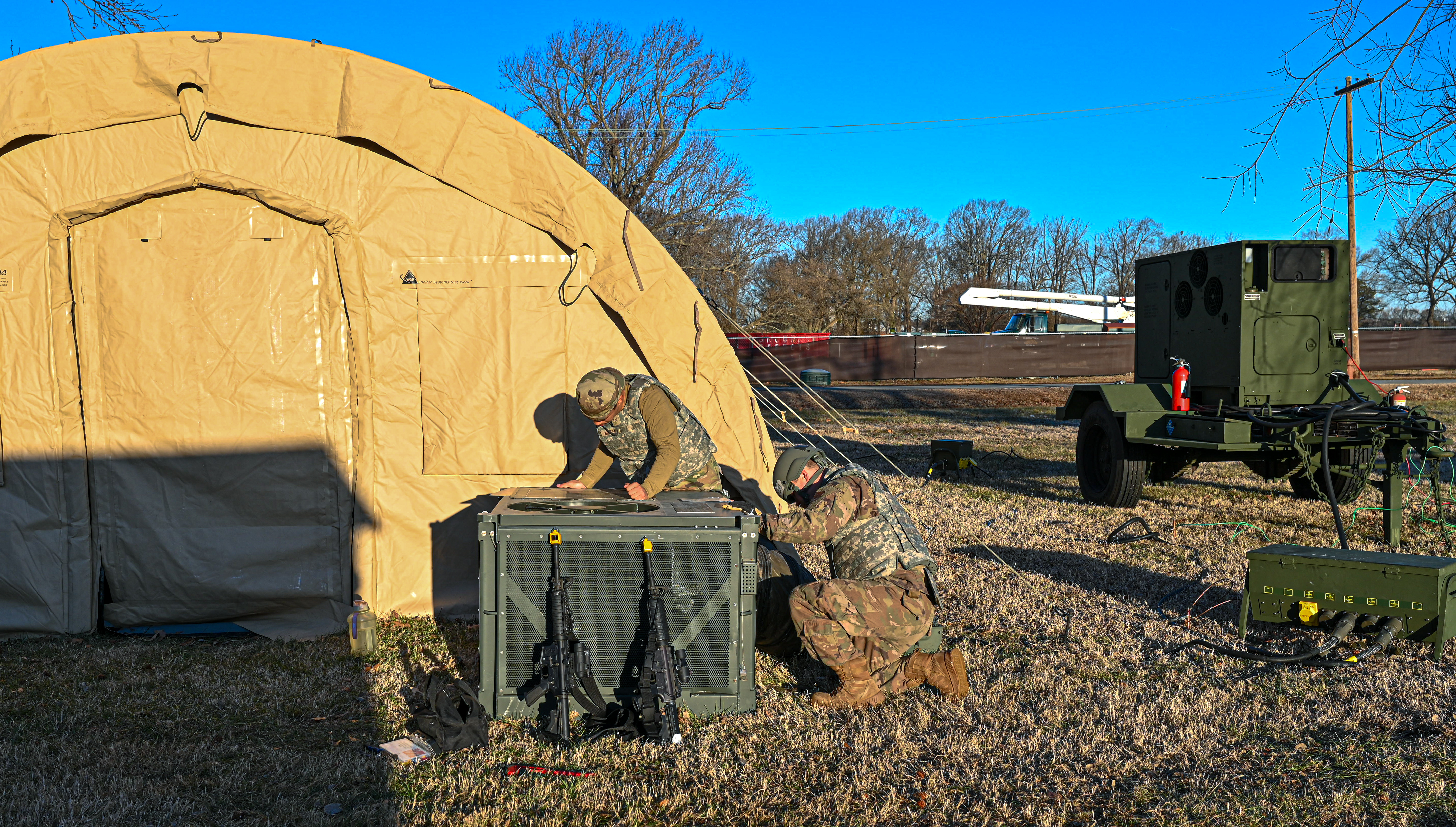 Technician performing AC repair diagnostic